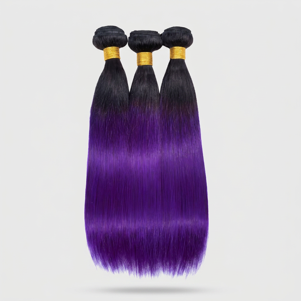 1B/Purple Ombre Straight Bundles — Virgin Brazilian Human Hair (1/3/4 Bundles)