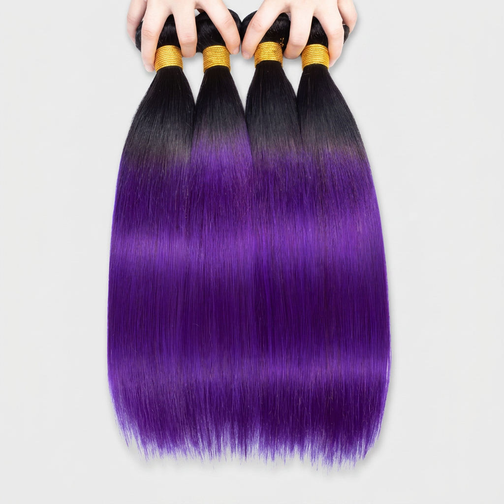 1B/Purple Ombre Straight Bundles — Virgin Brazilian Human Hair (1/3/4 Bundles)