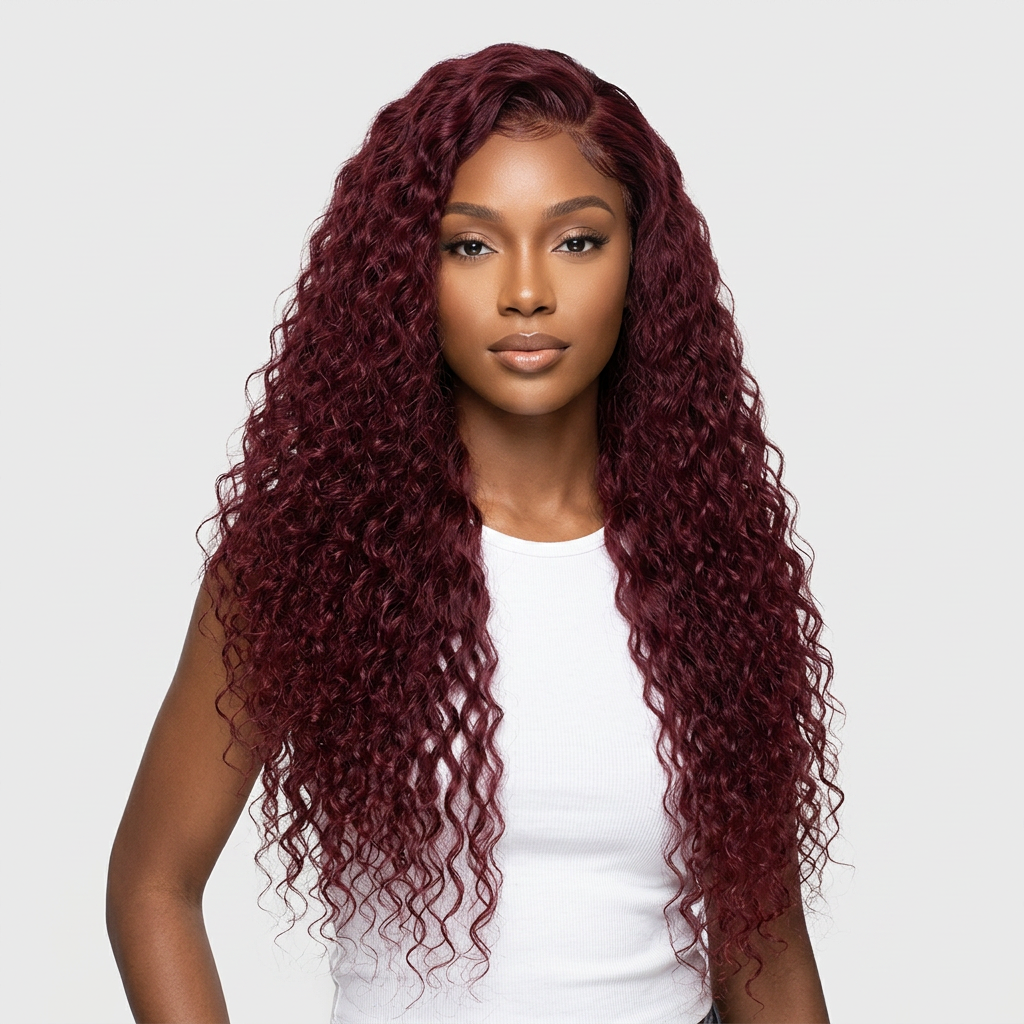 99J Burgundy Water Wave Bundles — 12A Remy Virgin Human Hair (1/3/4 Bundles)