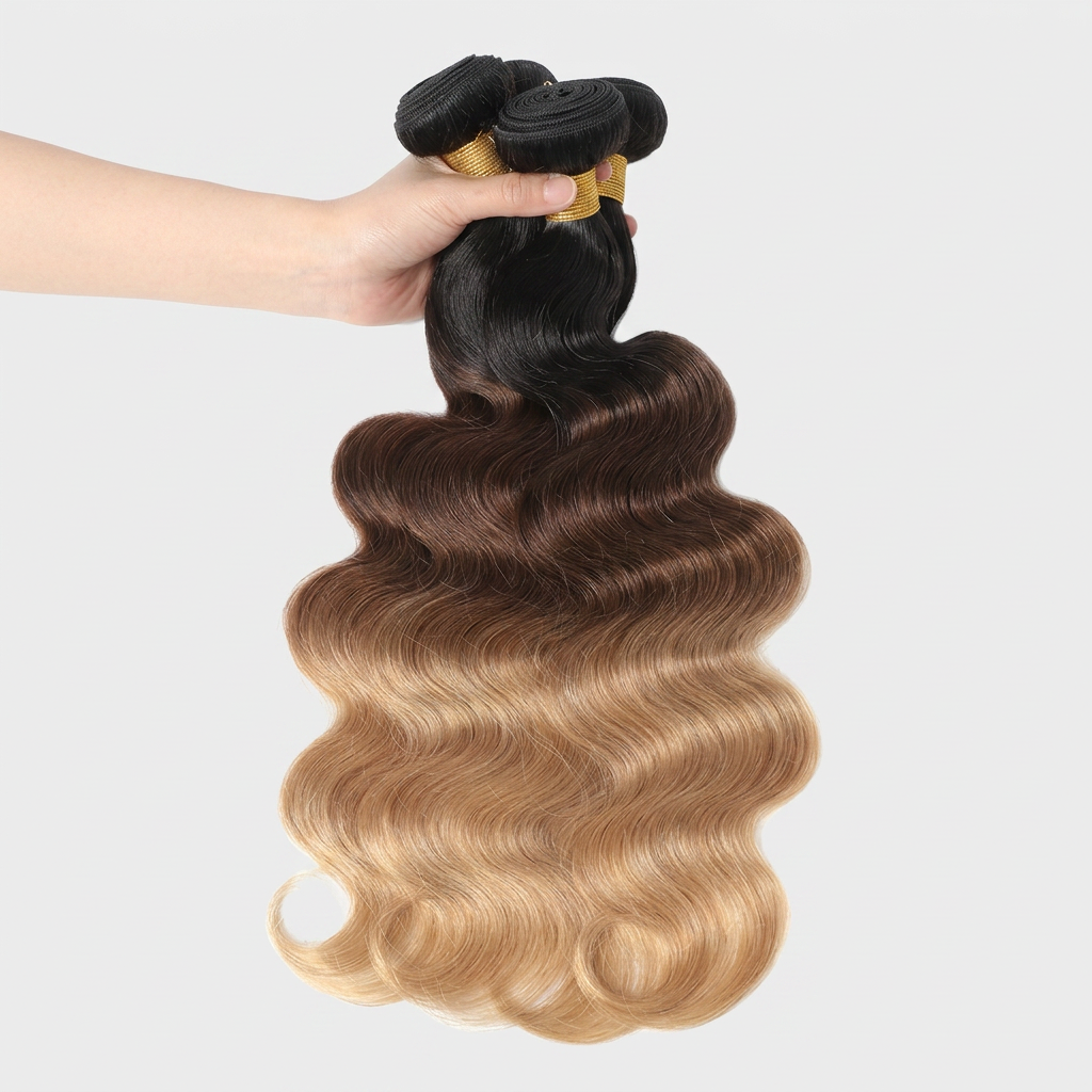 Ombre Body Wave Bundles with Closure — Brazilian Virgin Human Hair (3/4 Bundle Deal)