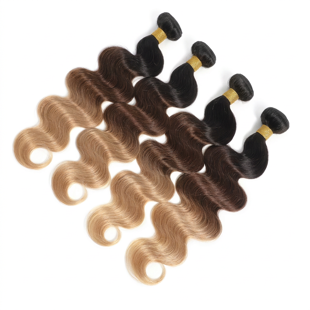 Ombre Body Wave Bundles with Closure — Brazilian Virgin Human Hair (3/4 Bundle Deal)