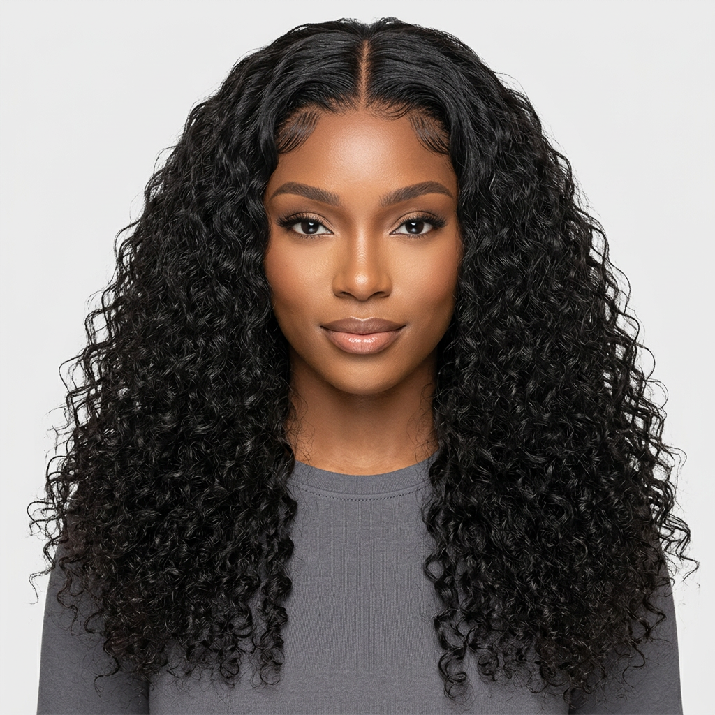 V Part Burmese Curly Wig — 180% Density Human Hair (Glueless, Drawstring)