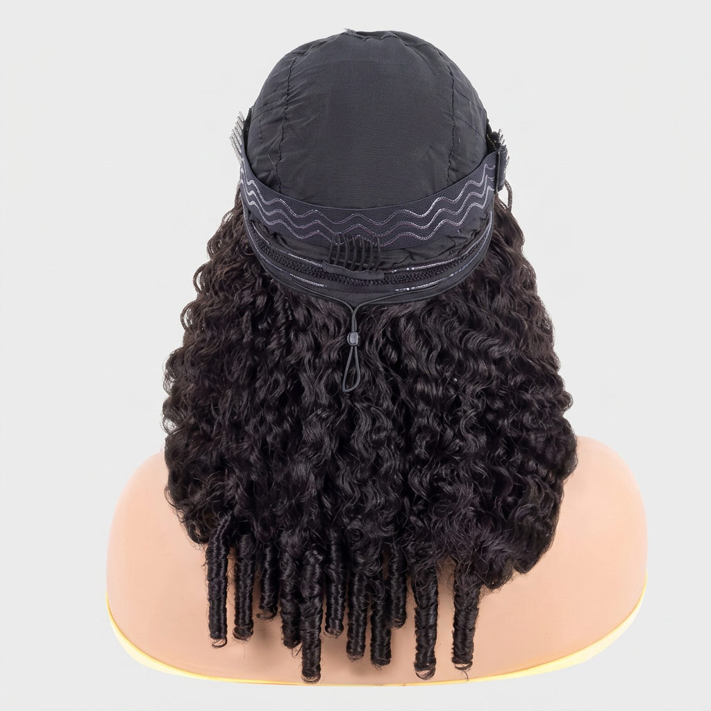 V Part Burmese Curly Wig — 180% Density Human Hair (Glueless, Drawstring)