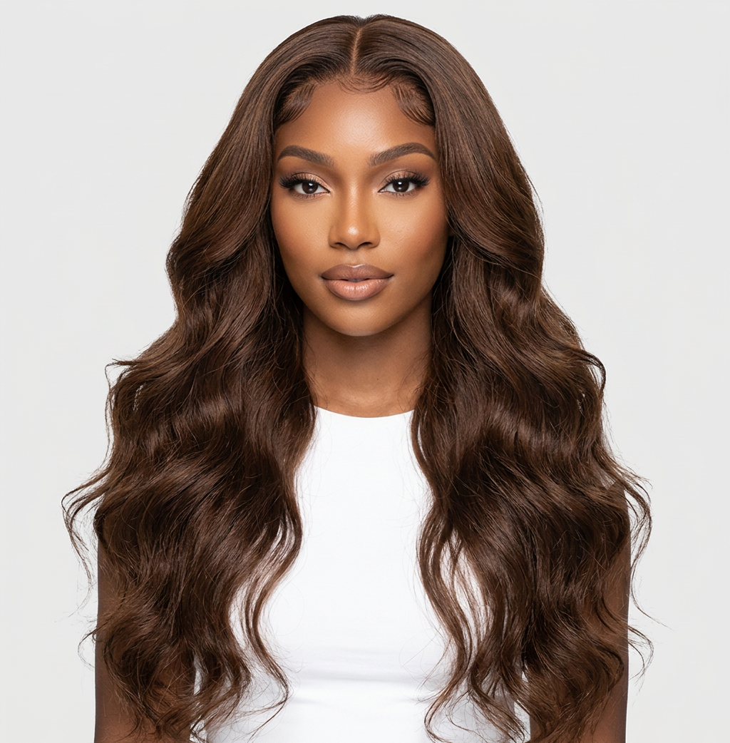 Chocolate Brown Body Wave Lace Wig — HD Transparent Lace Human Hair (Wear & Go)